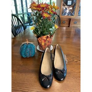 TALBOTS Women's Leather Bows and Tassel Ballet Flats Dark Brown / Black Size 8.5